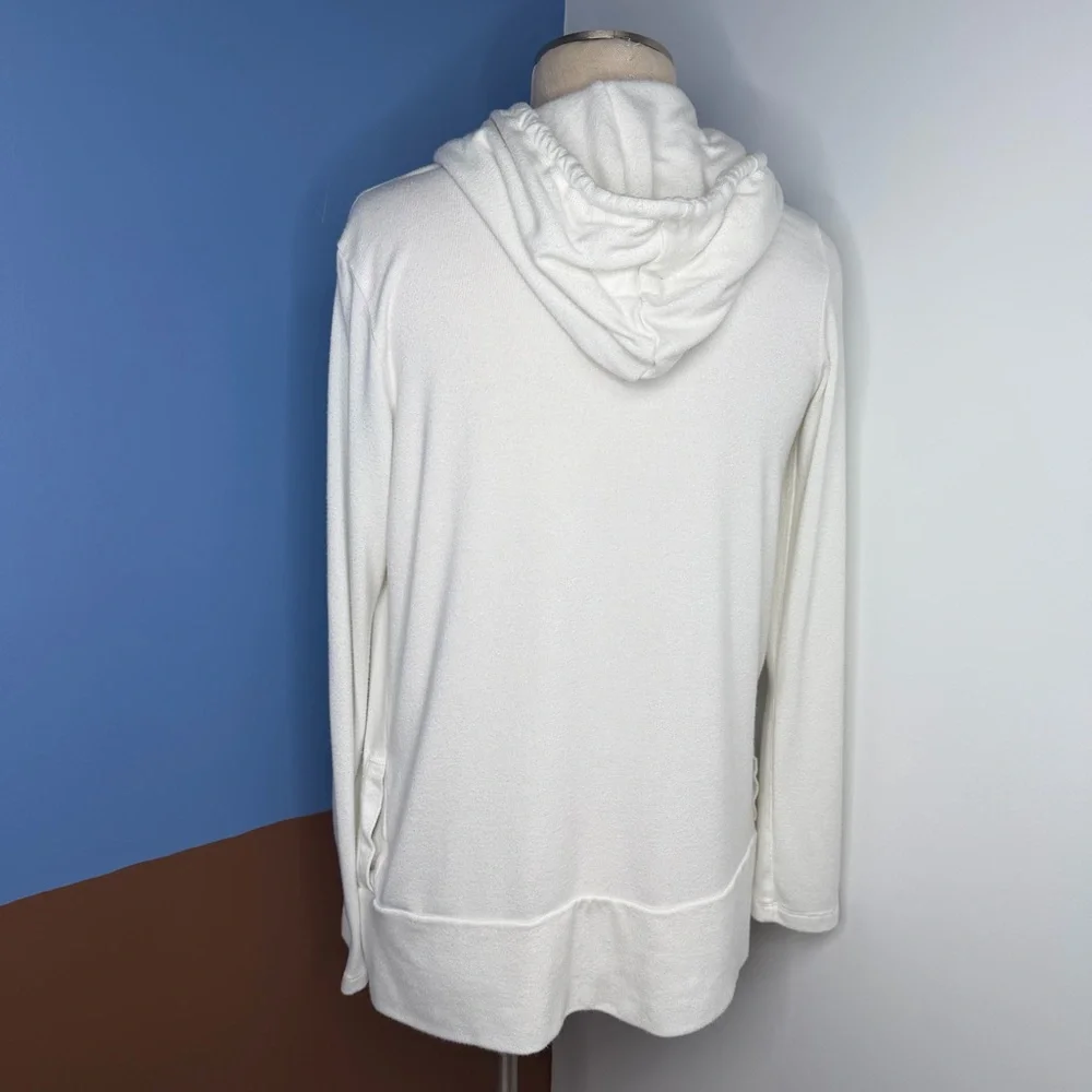 78&Sunny White Knit Long Cardigan Open Hoodie with Pockets Size Small‎